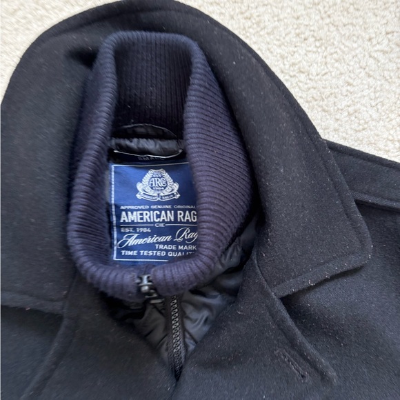 American Rag Y2K double breasted two collar insulated black wool pea coat, sz S - Picture 3 of 11